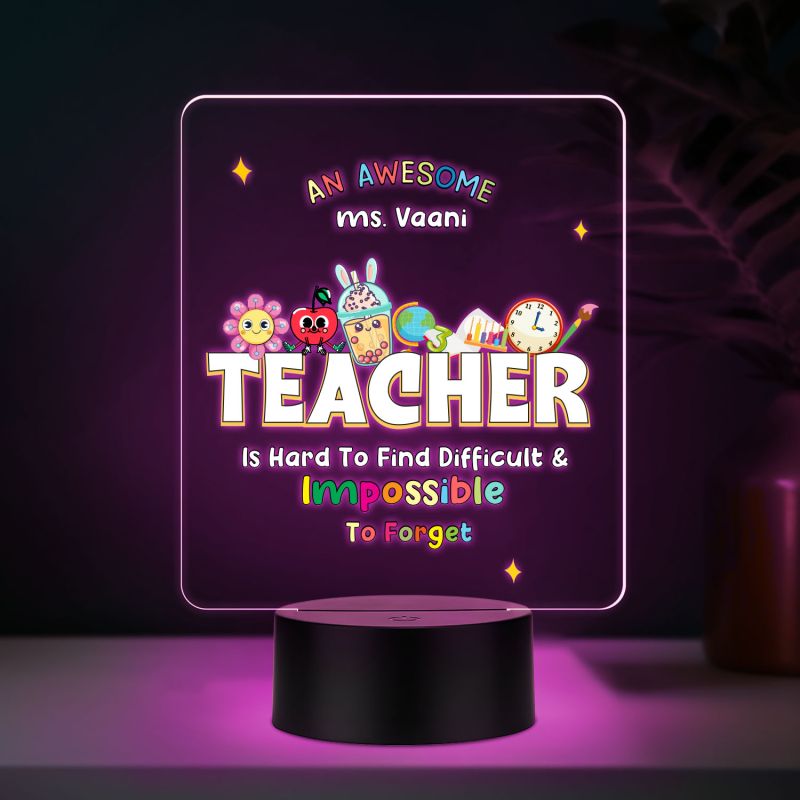 Personalized Teacher LED Night Lamp Custom with Name Birthday Gift for Teacher School Teacher Gift from Student Thank You Gifts for Teacher from Students (Multicolored Light)